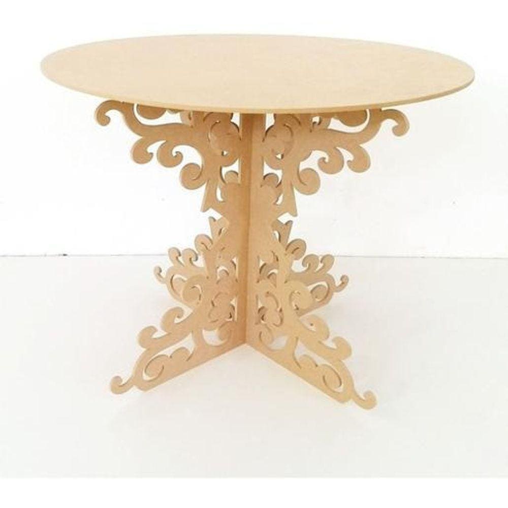 Mesa Redonda Arabesco Provençal MDF Cru 60x60x80 cm