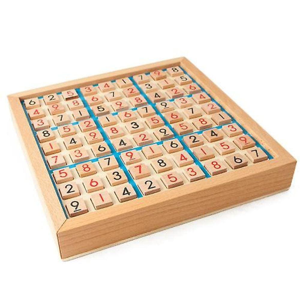 Jogo de xadrez de madeira Sudoku Nine Square Grid Chess Children`s Logical Thinking Training Puzzle Board Toy Board (Azul)