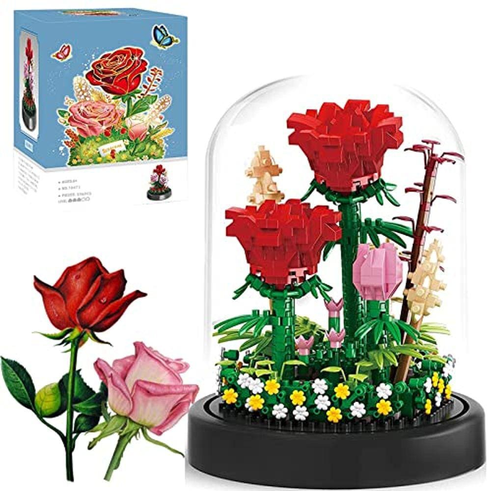 596PCS Flower Bouquet Building Set com tampa de poeira, Creati