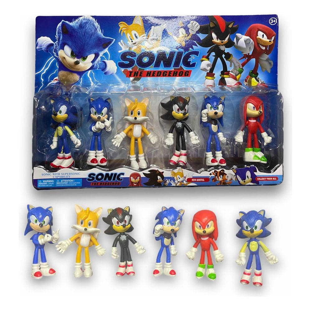 Kit C/6 Bonecos Turma Sonic 7 Cm Coleção Completa.