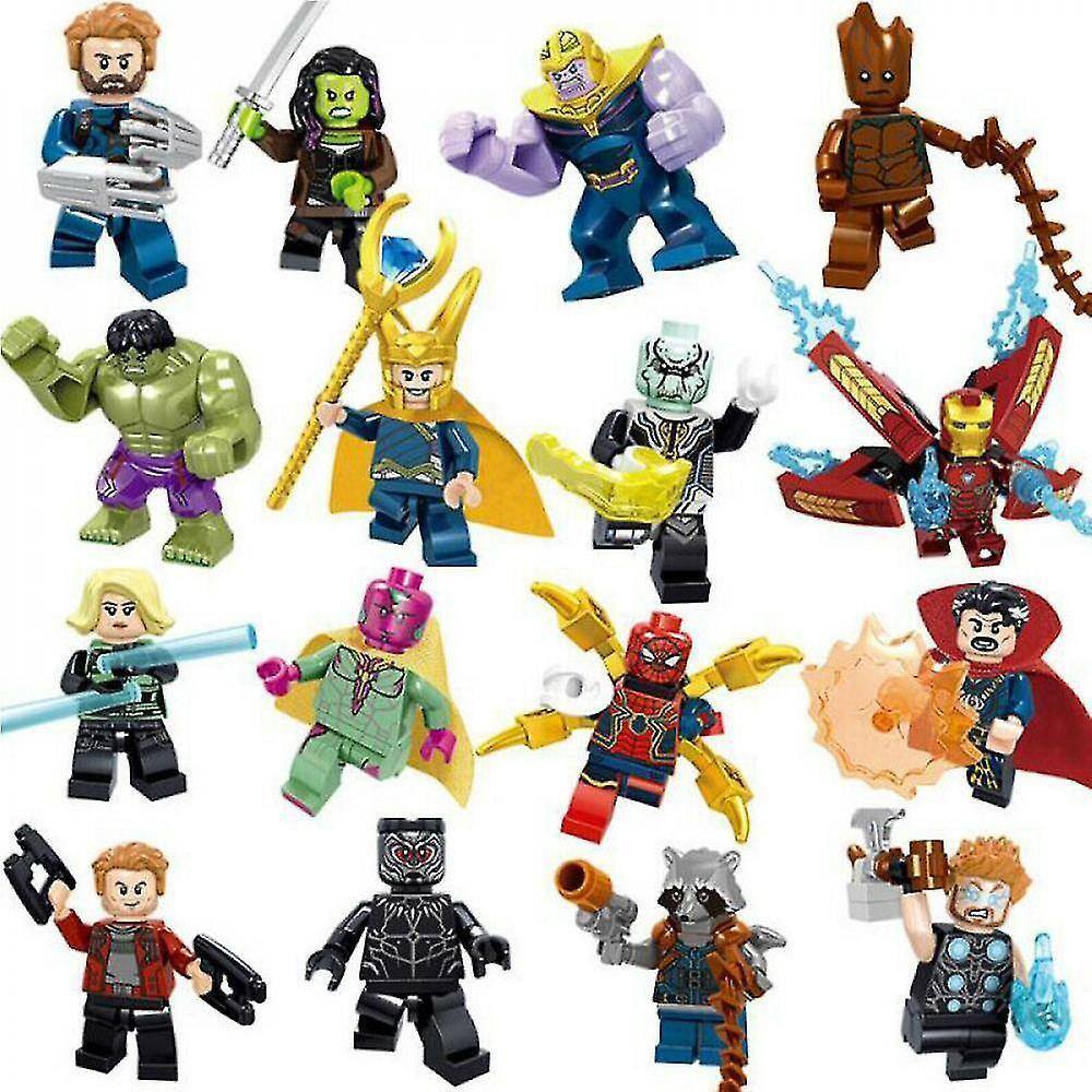 16pcs Super Heroes Se encaixam Vingadores Guerra Infinita Mini Figuras Homem Hulk