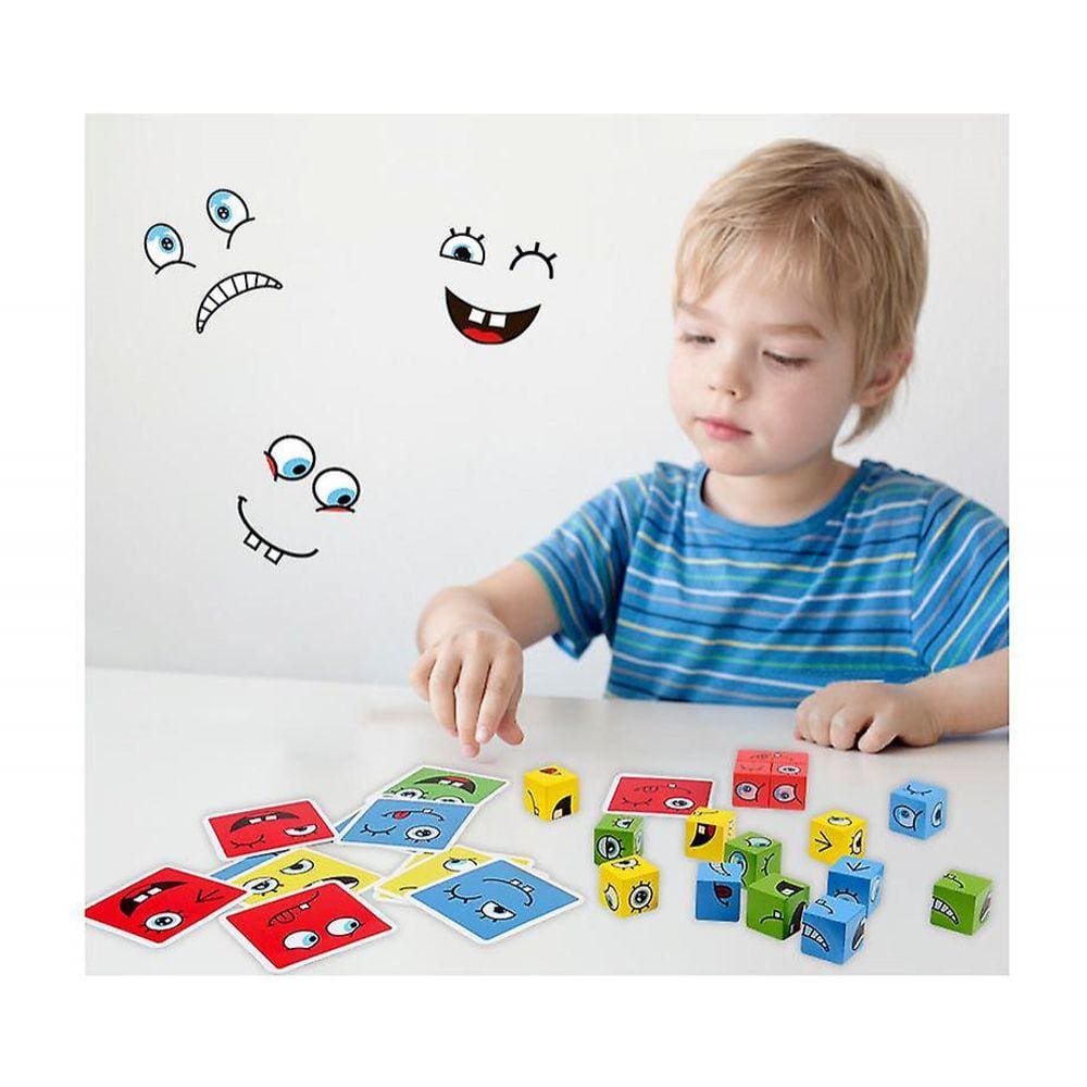 Brinquedo de madeira que muda de rosto, expressões de madeira combinando blocos de construção de quebra-cabeças, construção de quebra-cabeças