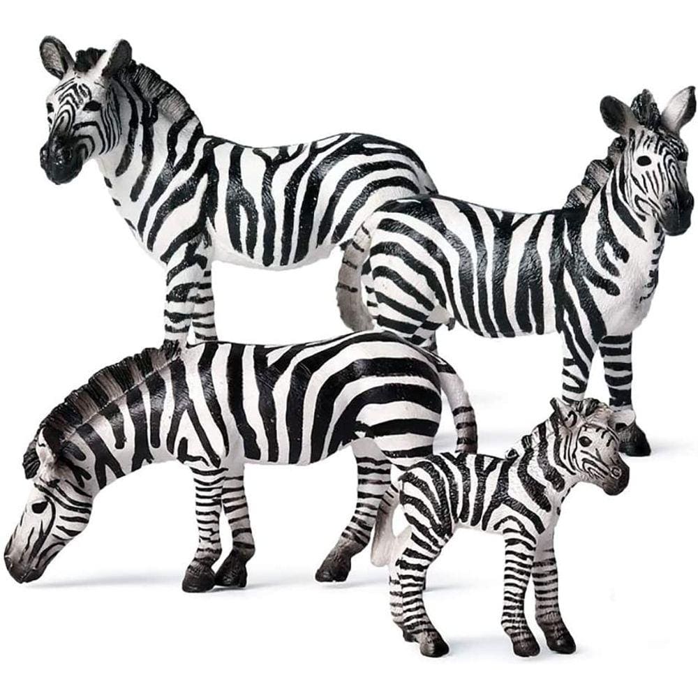 Estatueta de zebra realista Conjunto de estatueta de plástico Zebra Family Set de estatueta de animal selvagem para decoração de mesa de coleção, pac