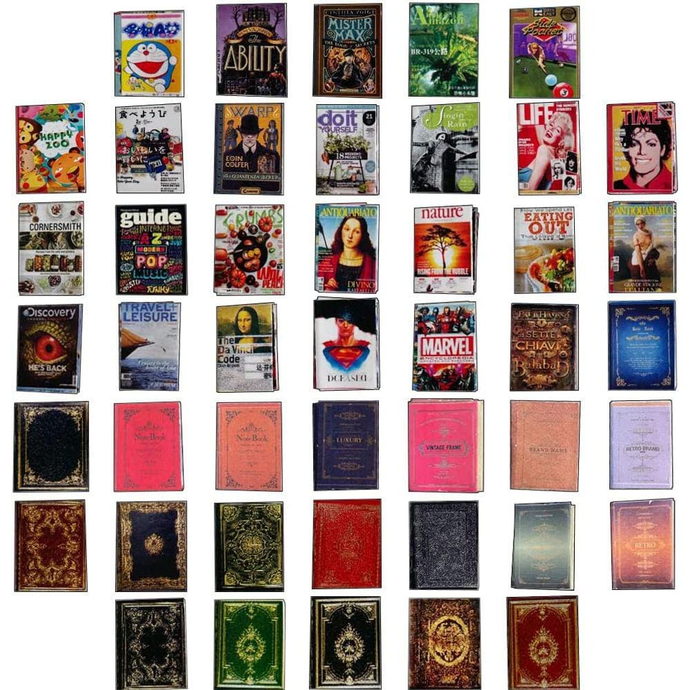 45 PCes 1:12 Escala Variada Dollhouse Miniaturas Livro Mini De
