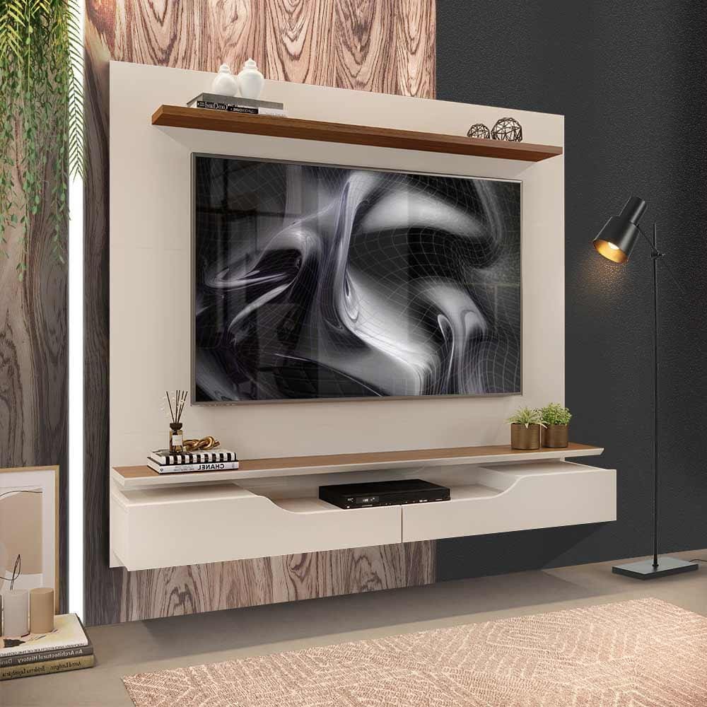 Painel Com 2 Portas Para TV Até 60 Polegadas Off White Freijó Júpiter Shop JM