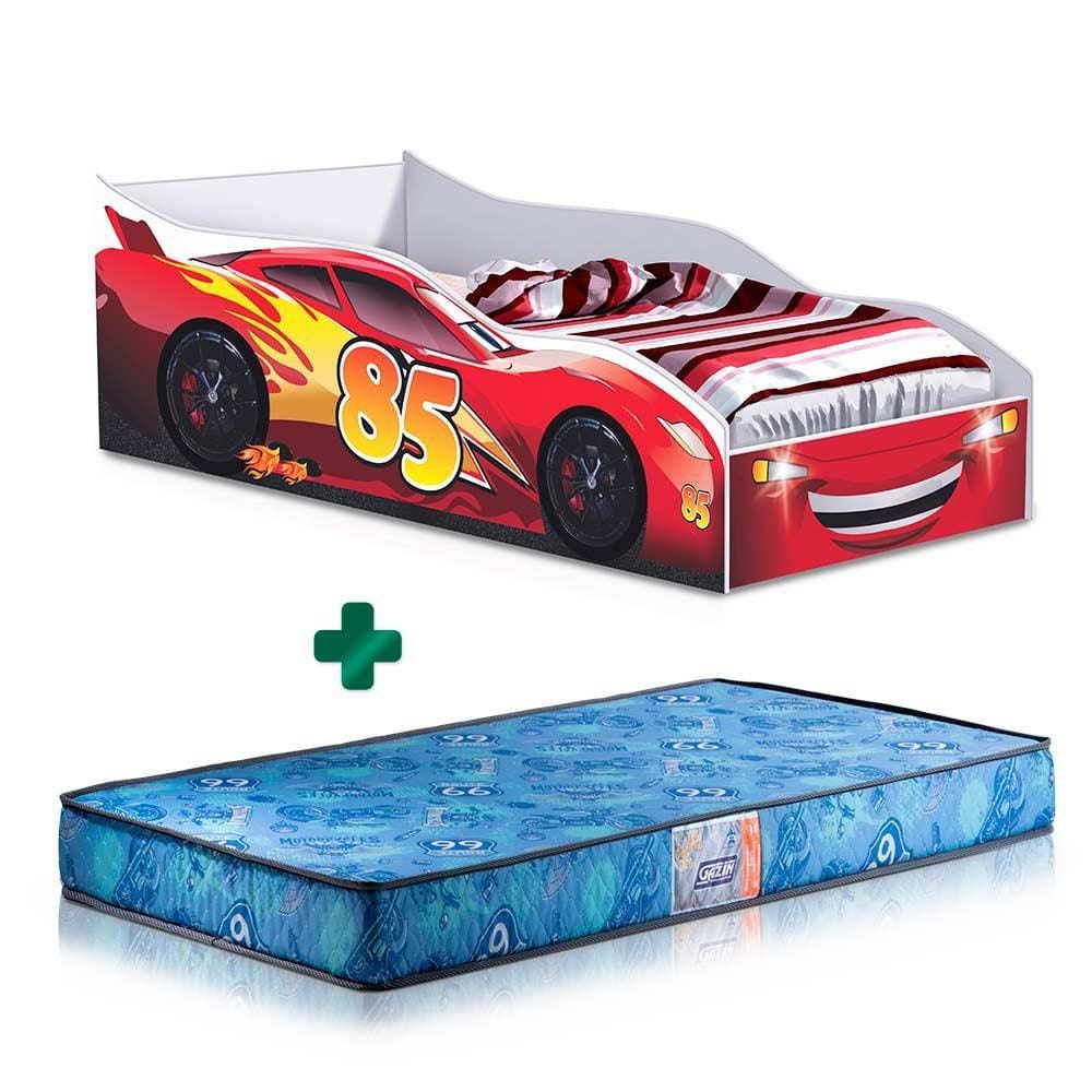 Cama Carro Vermelho Infantil Red Gabrielli Móveis Com Colchão Gazin Infantil
