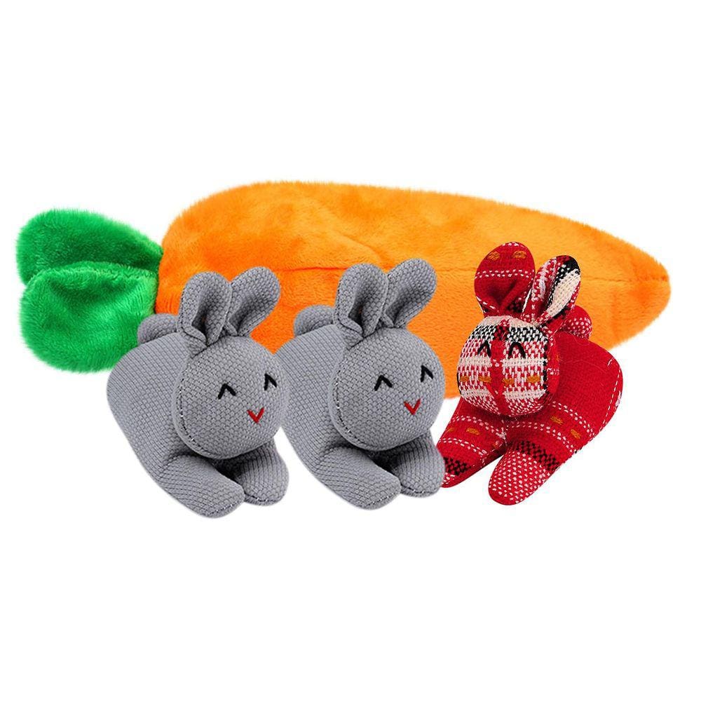 Unzip Rabbit Doll Toy 3 coelhos em saco de cenoura Bolsa de 