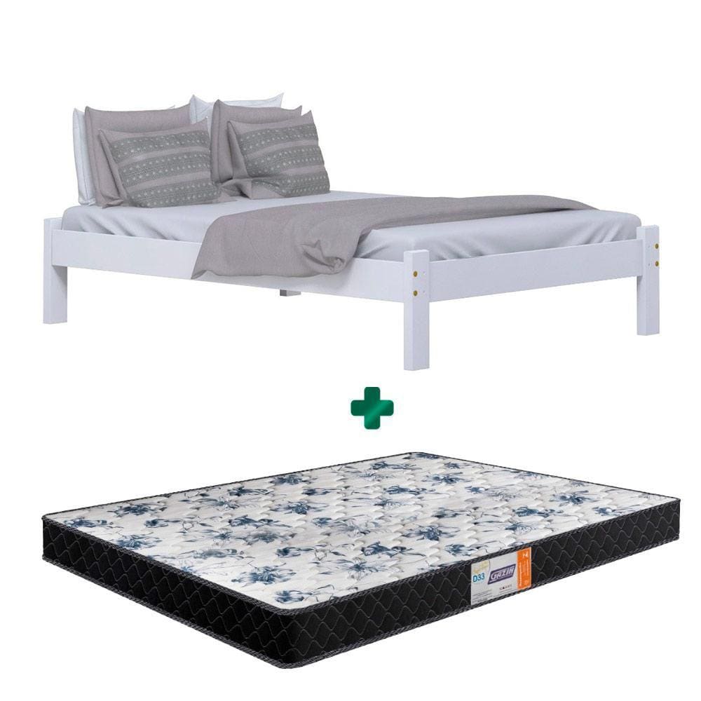 Cama Turca Casal Branca Madeira Nemargi Com Colchão Gazin Casal D33 138 x 188