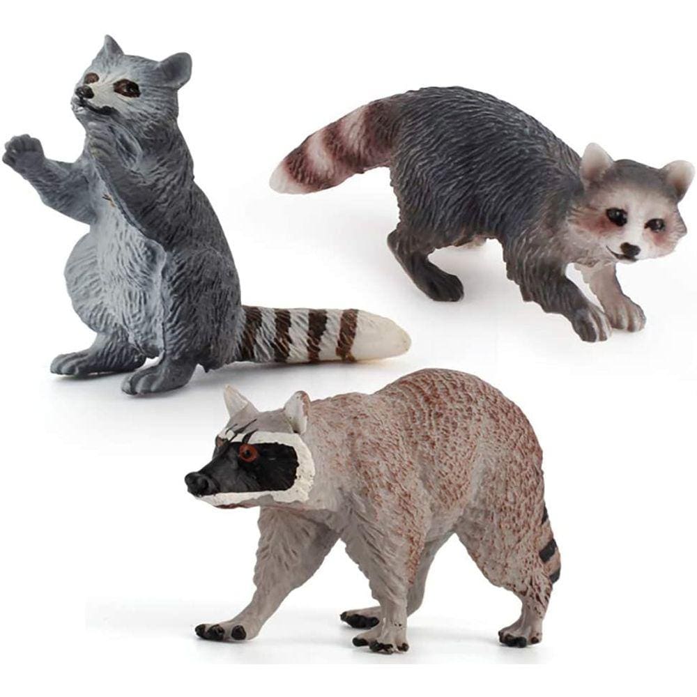 Estatueta de guaxinim realista Conjunto de família de guaxinim de plástico Conjunto de estatueta de animal selvagem para coleção, ciência, adereço edu