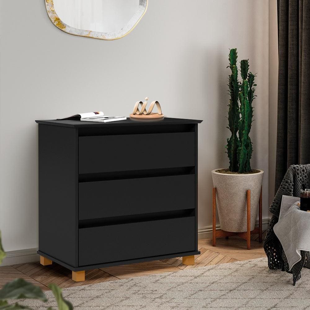 Gaveteiro Mini Cômoda 3 Gavetas EJ Móveis Preto