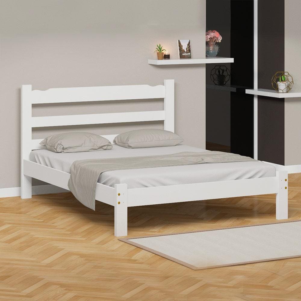 Cama Queen Em Madeira Maciça Branco Nemargi