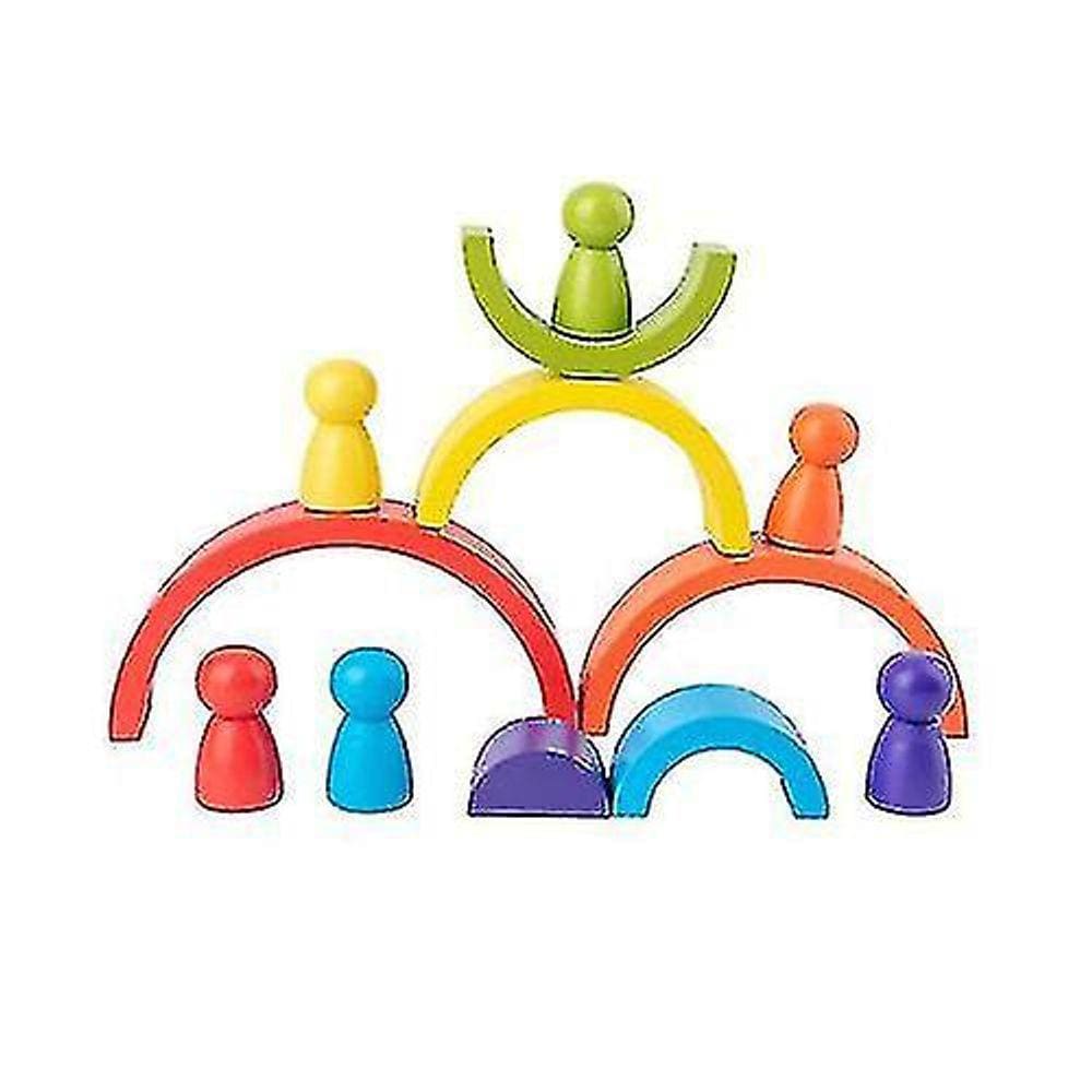 Brinquedo de madeira do bloco de construção arqueado do arco-íris das crianças