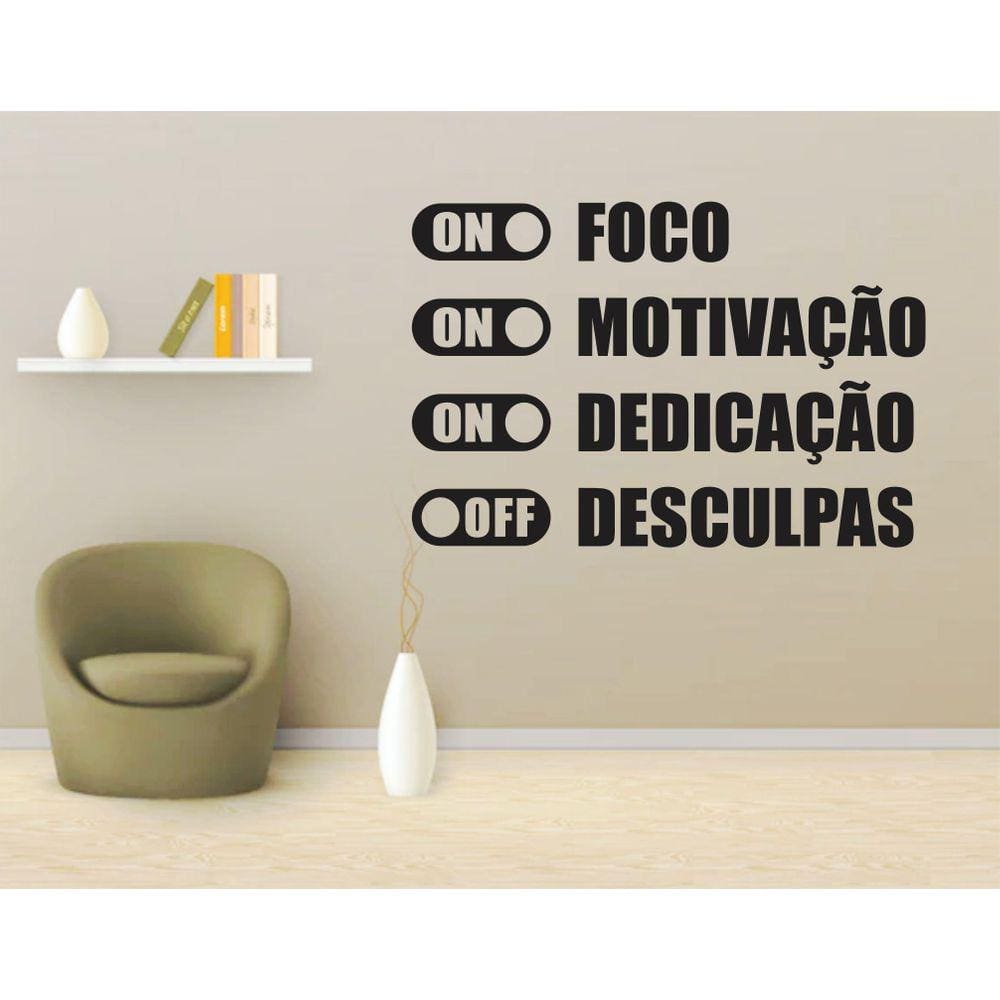 Adesivo de Parede Frases Foco Motivação Dedicação 70x45cm