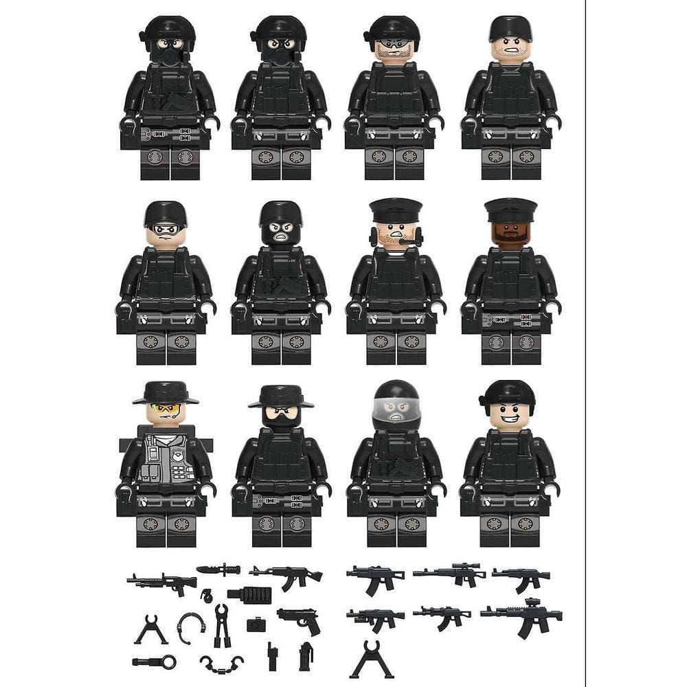 8pcs preto Swat minifigura Building Block Acessórios Milita
