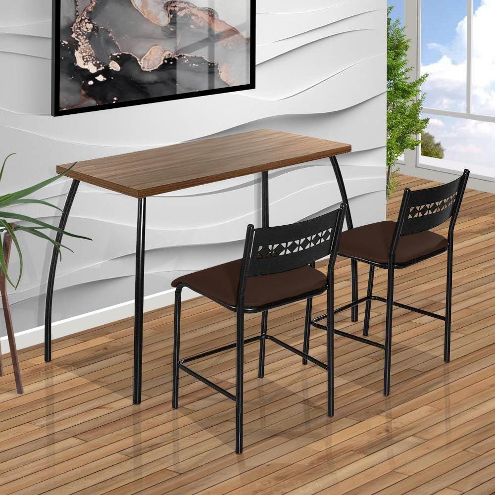 Mesa com 2 cadeiras Aço nobre Fit Flora marrom
