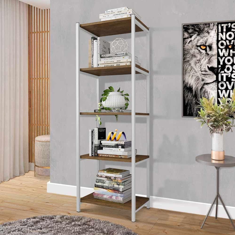 Aparador De Sala Em Aço 5 Prateleiras 50 cm Imbuia Branco Zed Steel Mobile