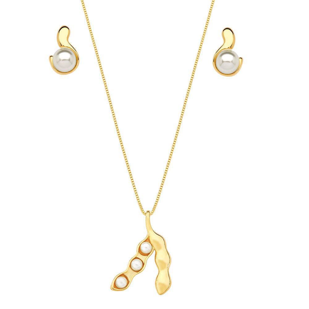 Conjunto Soja com Pérolas Revestido em Ouro