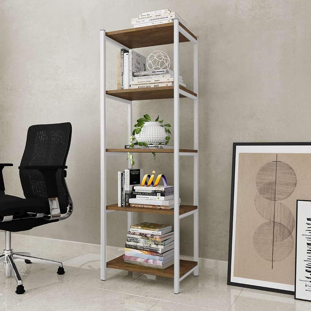 Aparador Para Sala 5 Prateleiras 50 cm Imbuia Branco Zed Steel Mobile