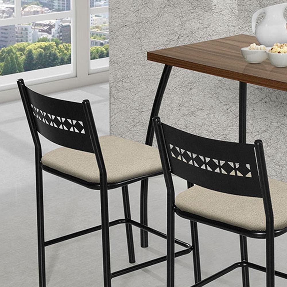 Mesa Retangular Com Duas Cadeiras Fit Flora Assento Bege