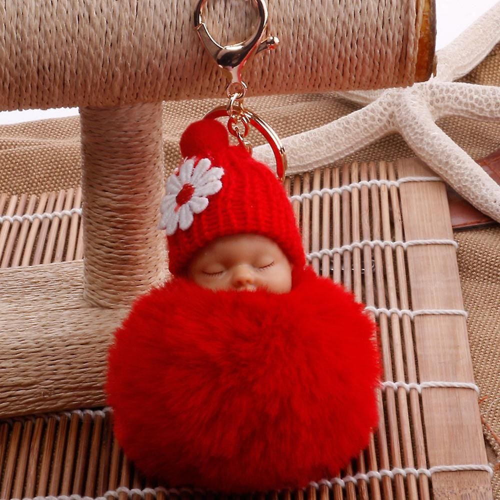 Pompom fofo de pele fofa dormindo boneca chaveiros chaveiros sacos pingente de charme