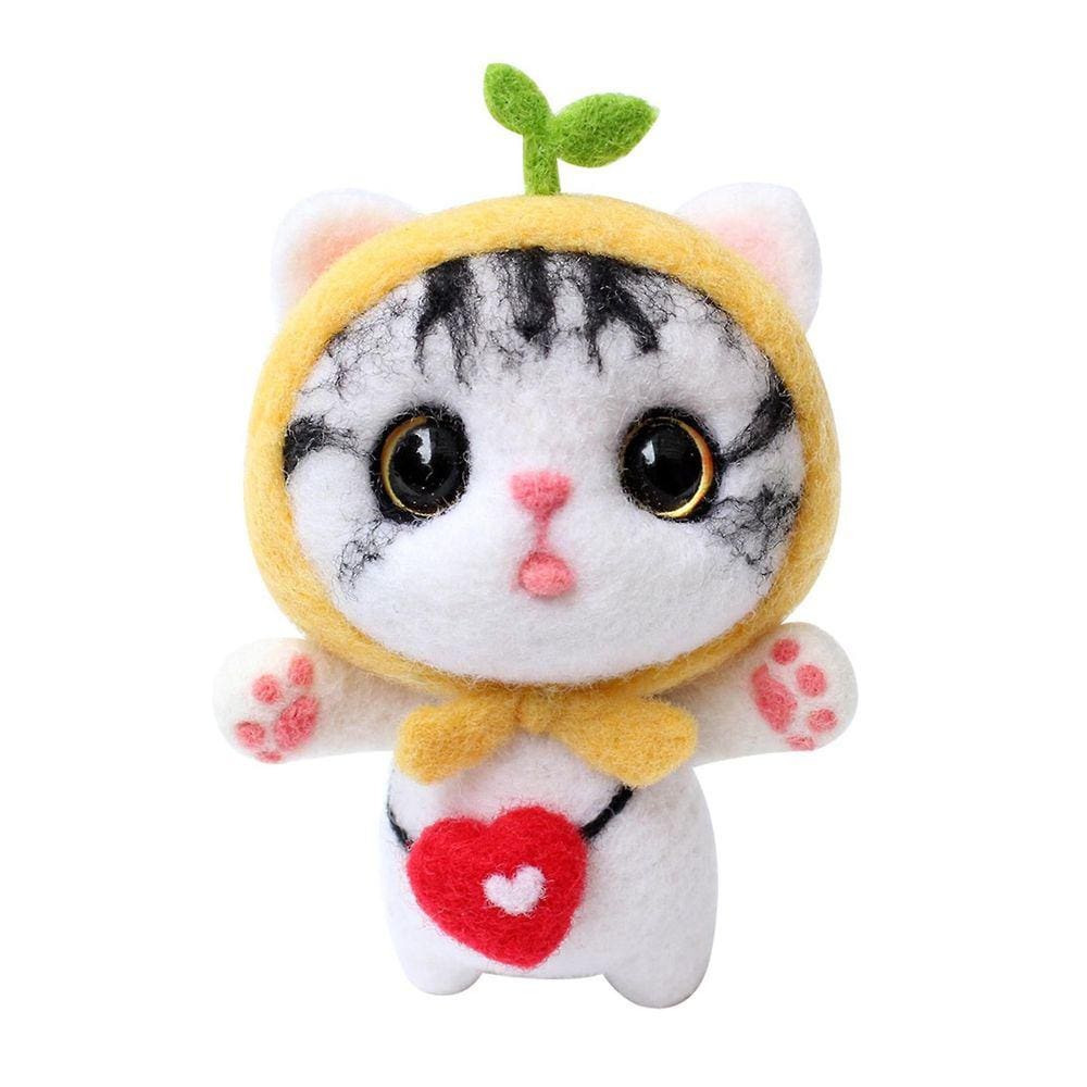 Cute Cat Pattern Handmade Diy Poke Wool Felts Pacote de produção de material
