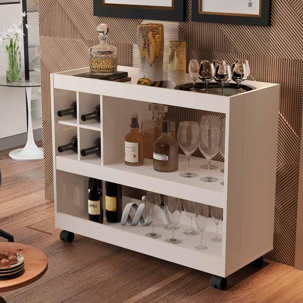 Buffet Aparador Jb 4050 Luxo Suporte Para 4 Garrafas com Adega Perola