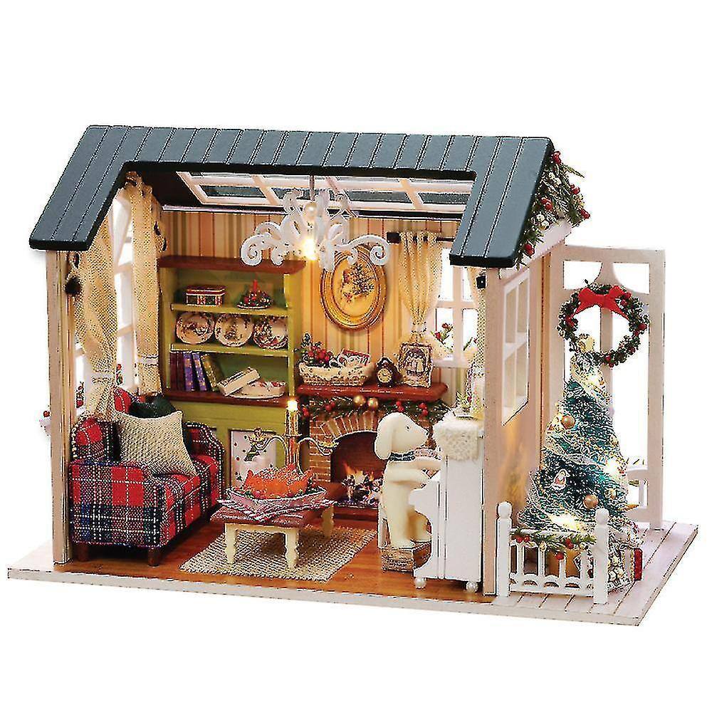 Mini casa de bonecas de madeira de Natal com cola de hardware