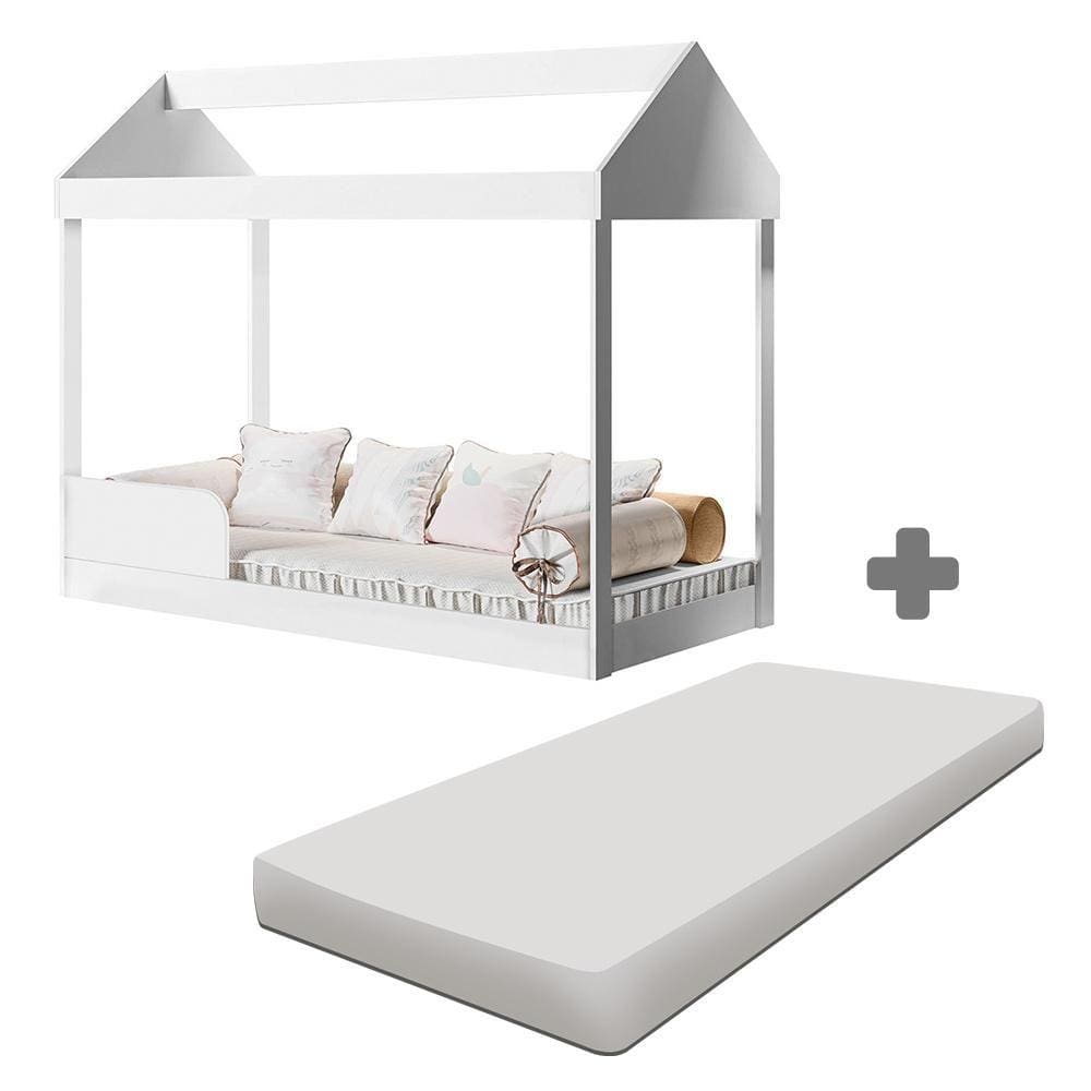 Cama Casinha Com Colchão Infantil Montessoriana Branca Dakota Gabrielli