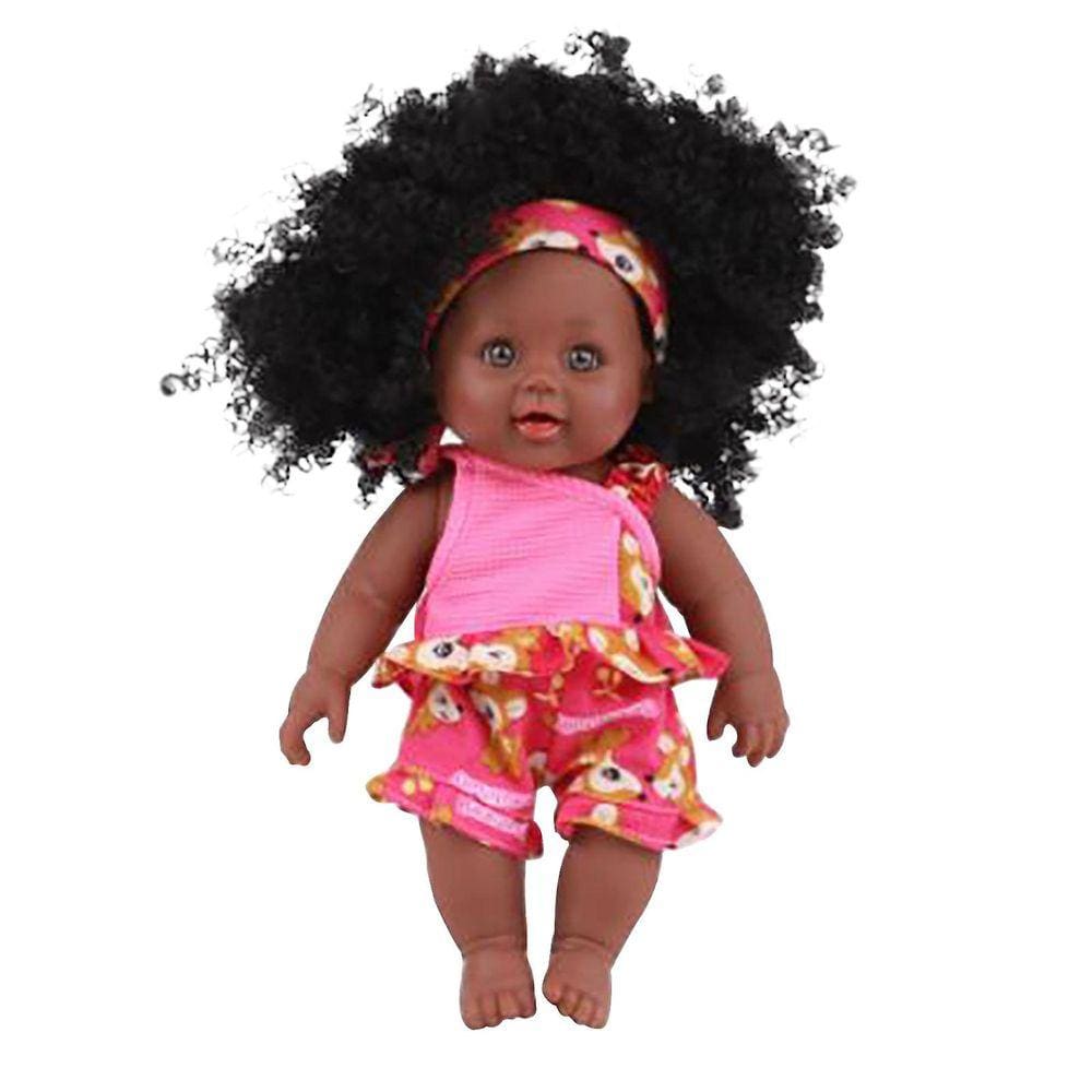 Bebê preto africano preto bonito encaracolado preto 35 cm (13,8 pol.) Brinquedo de bebê de vinil