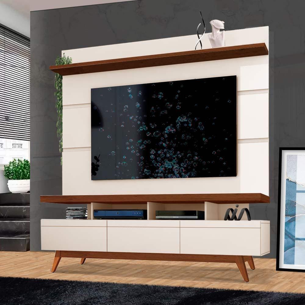 Rack Com Painel Para Sala Off White Freijó Marrocos Iver Shop JM