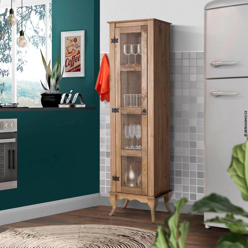 Cristaleira Para Cozinha Madeira Maciça 1 Porta Em Vidro Marrom Shop JM