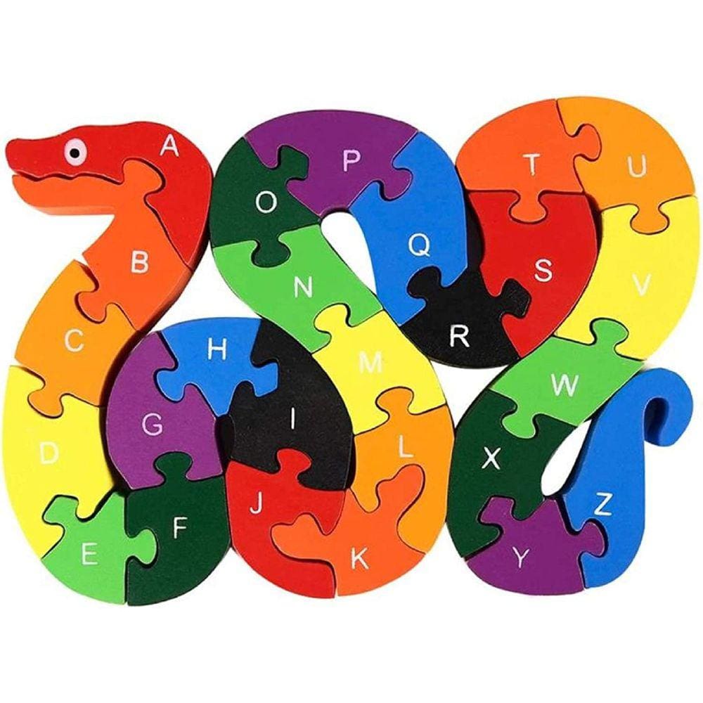 lovestown Alphabet Jigsaw Puzzle Building Blocks Quebra-cabeça de madeira animal, letras de serpente de madeira Brinquedos de blocos de números para b