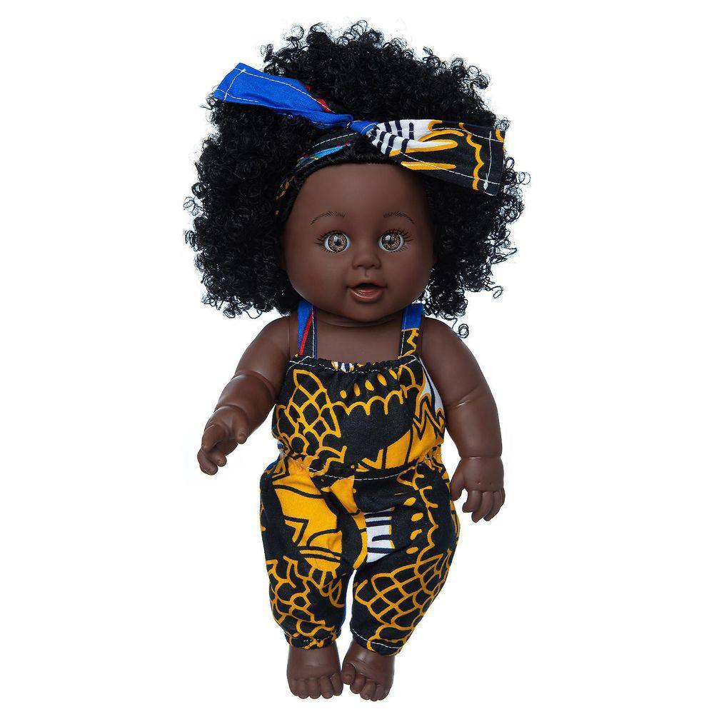 Pele negra africano bebê preto bonito cabelo encaracolado saia de renda 12 polegadas vinil bebê brinquedo