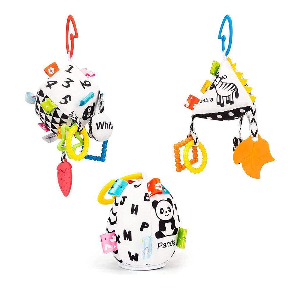 Brinquedos de cadeirinha de carro bebê com chocalhos & dentes, preto e branco H