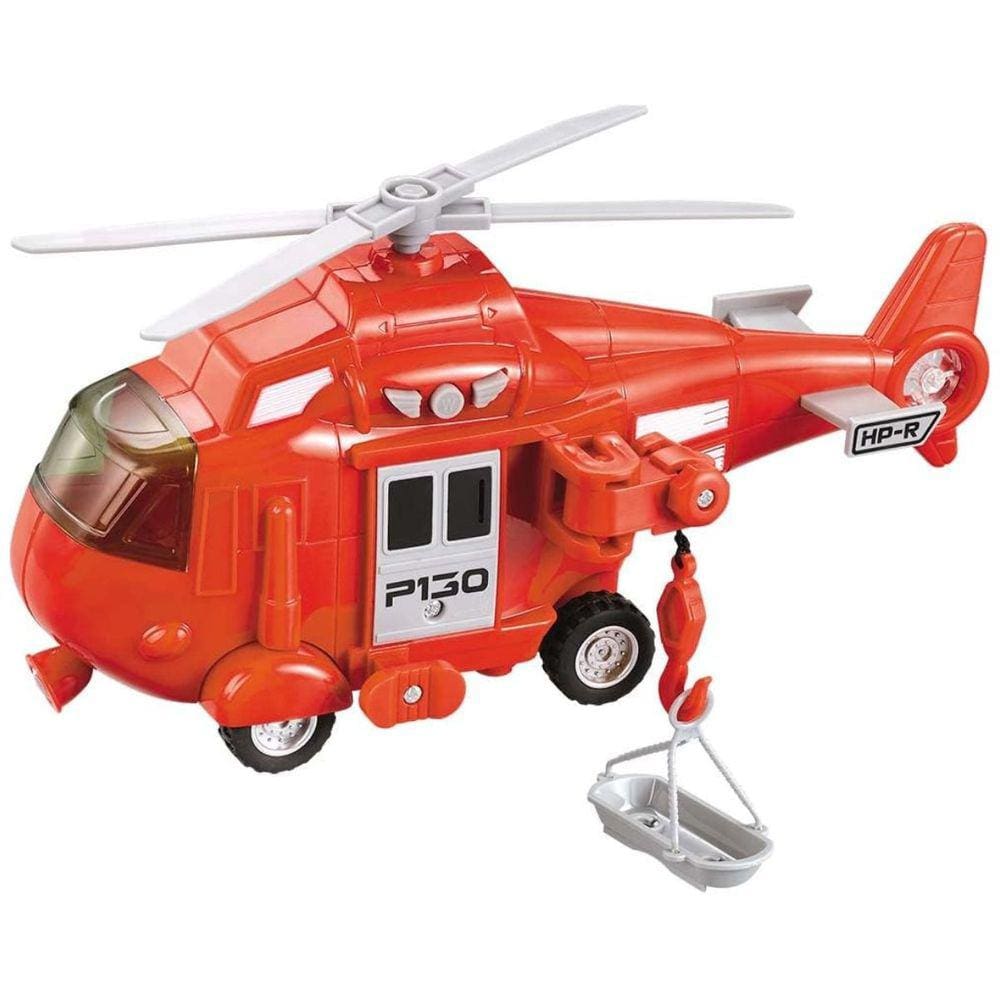 Brinquedo Helicóptero Resgate Bombeiro de Fricção C/ Luz Led e Som