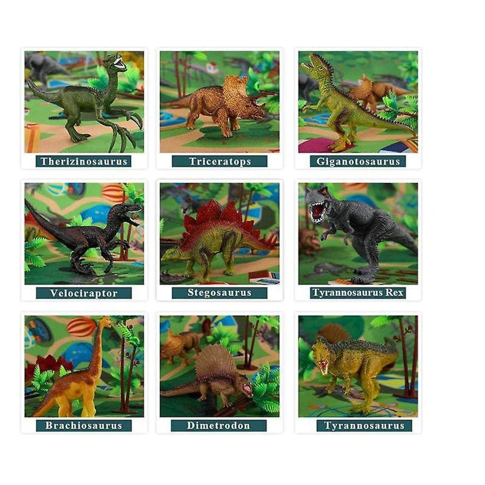 Atividade da figura do brinquedo de dinossauro jogar árvores de tapete, playset de dinossauro realista educacional
