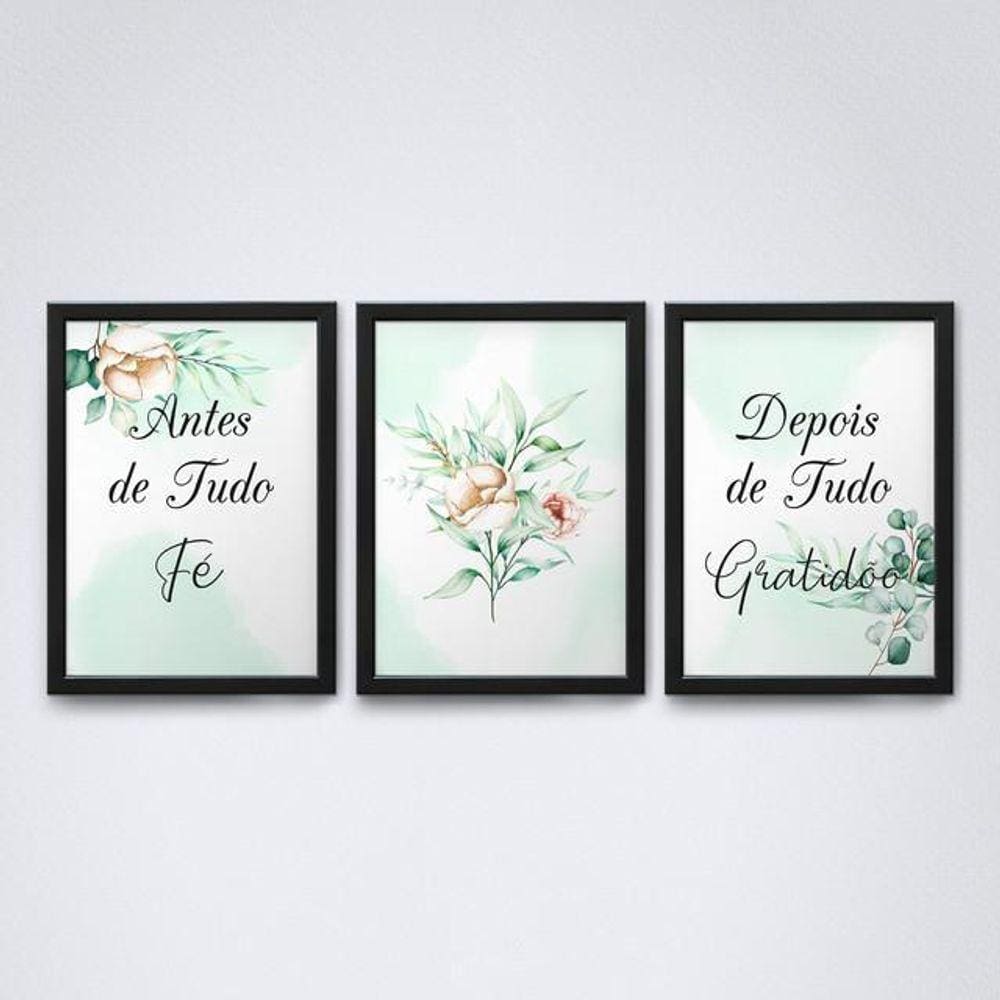 Quadros Decorativos Fé e Gratidão | V9 | Moldura Preta | A4