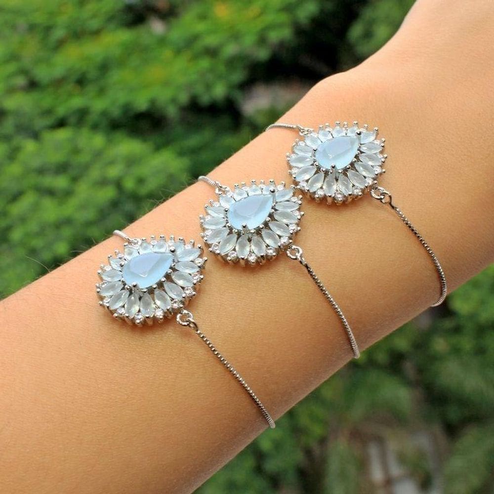 Pulseira Shamballa Gota Água Marinha Ródio