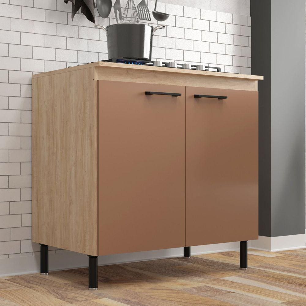 Balcão 2 Portas 80cm Maysa Aveiro Oak/Terracota