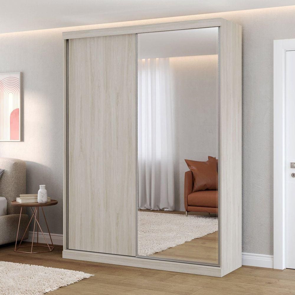 Guarda Roupas Modulado Solteiro com Espelho 176cm 2 Portas de Correr 100% Mdf Royal Aspen