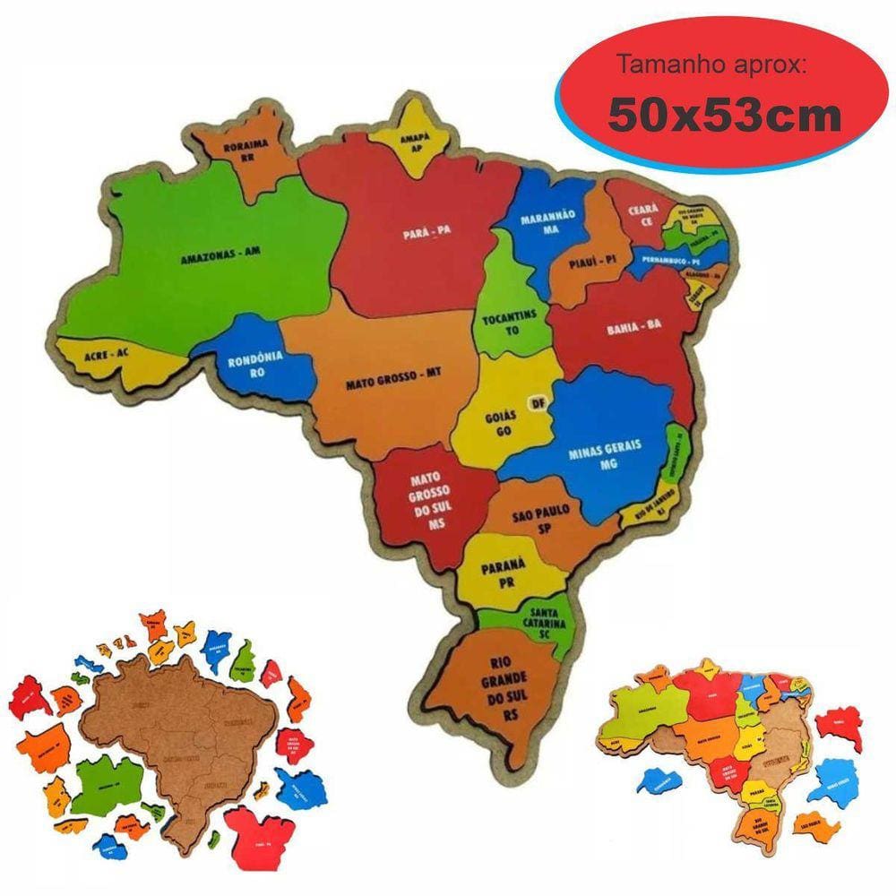 Quebra-Cabeça Mapa do Brasil em MDF 3mm 50x53 cm