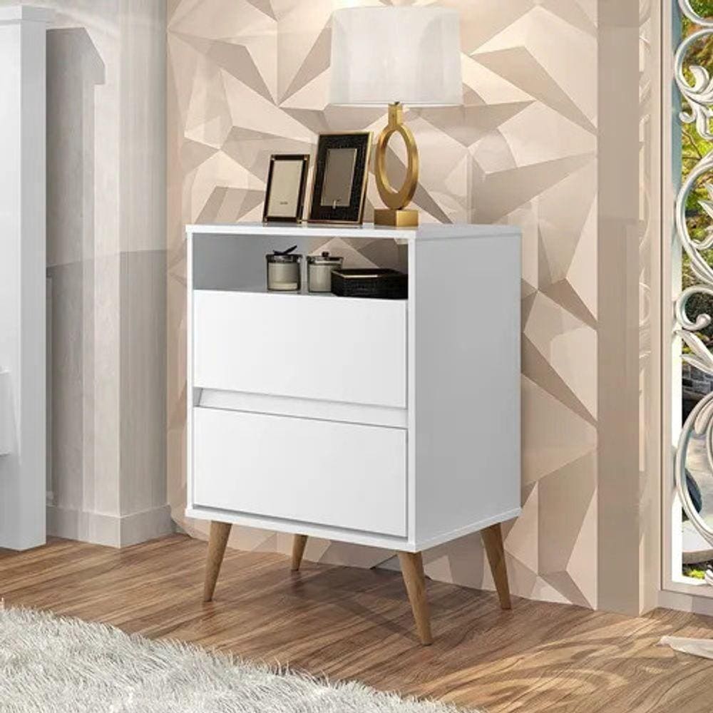 mesa de cabeceira 45cm 2 gavetas com  1 nicho