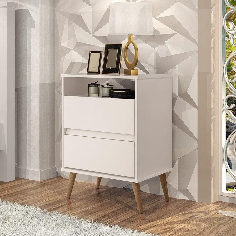 mesa de cabeceira off white estilo retro