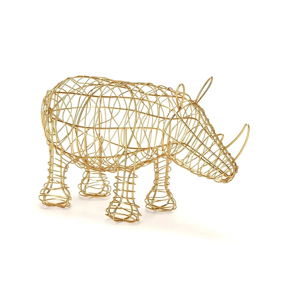 Escultura Rinoceronte Em Metal Pequeno 18Cm