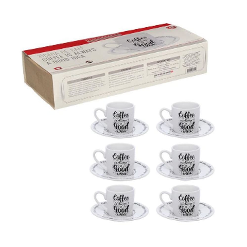 Jogo De Xícaras Em Porcelana Hauskraft Coffe Is Good Idea Branca 80Ml 12 Peças