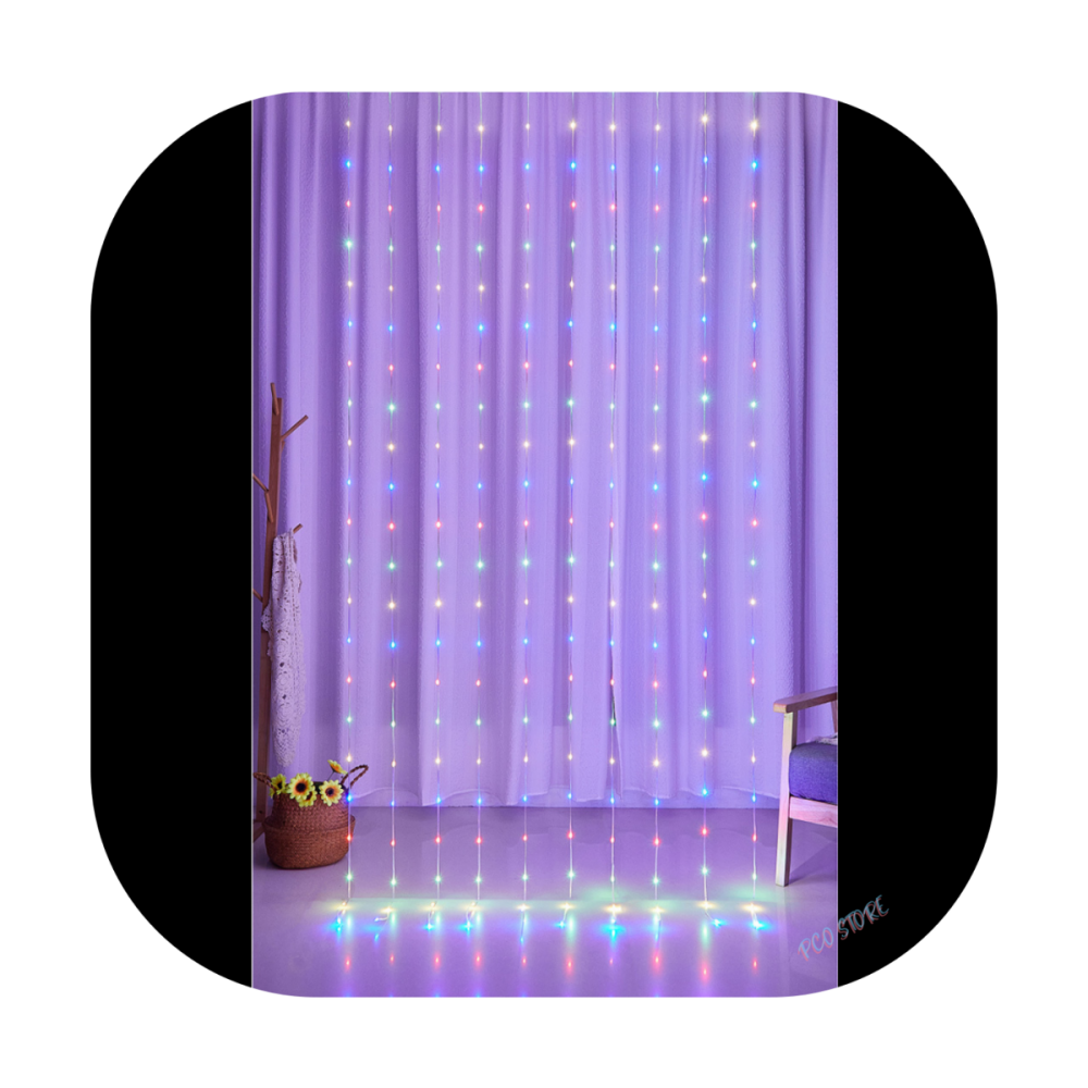 Cortina 360 Led Prova D´água 3,0m x 3,0m 8 Funções Fio Transparente Colorido Festa Natal Bivolts