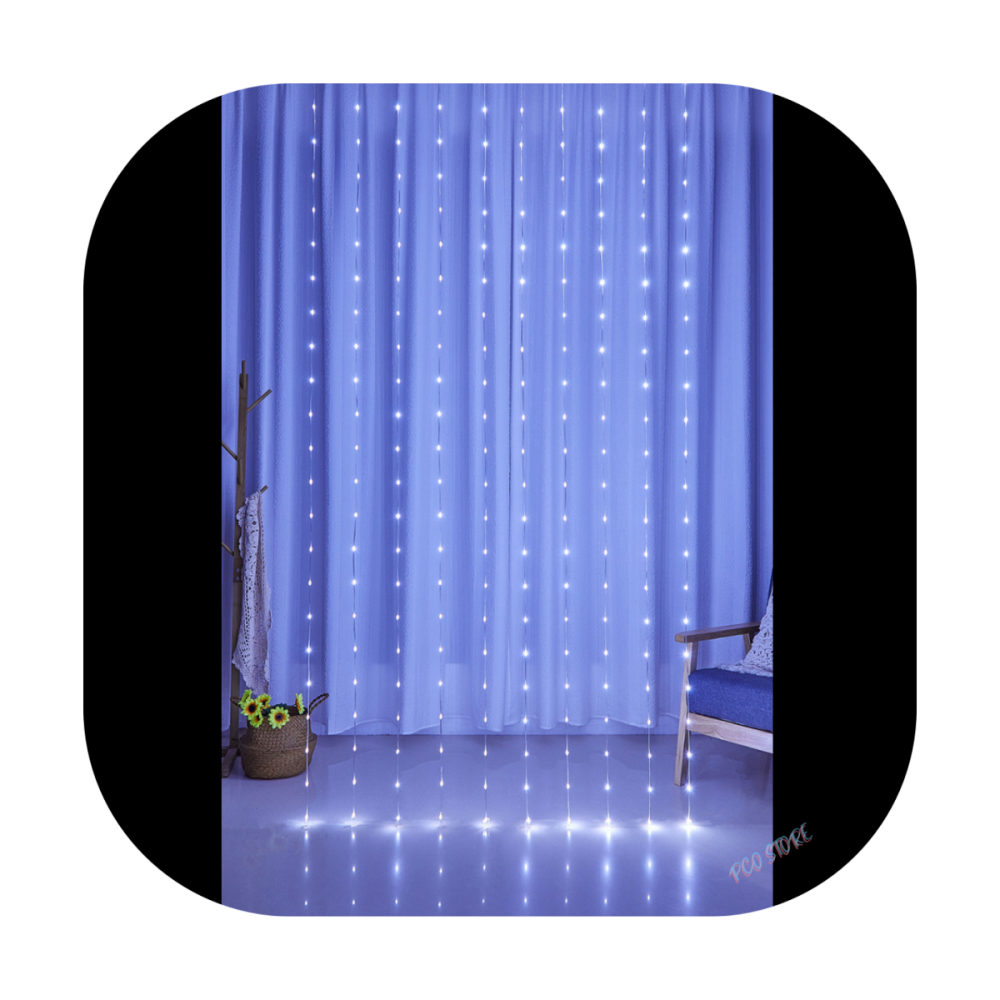 Cortina 400 Led Prova D´água 4,0m x 2,2m 8 Funções Fio Transparente Branco Frio Festa Natal Bivolts