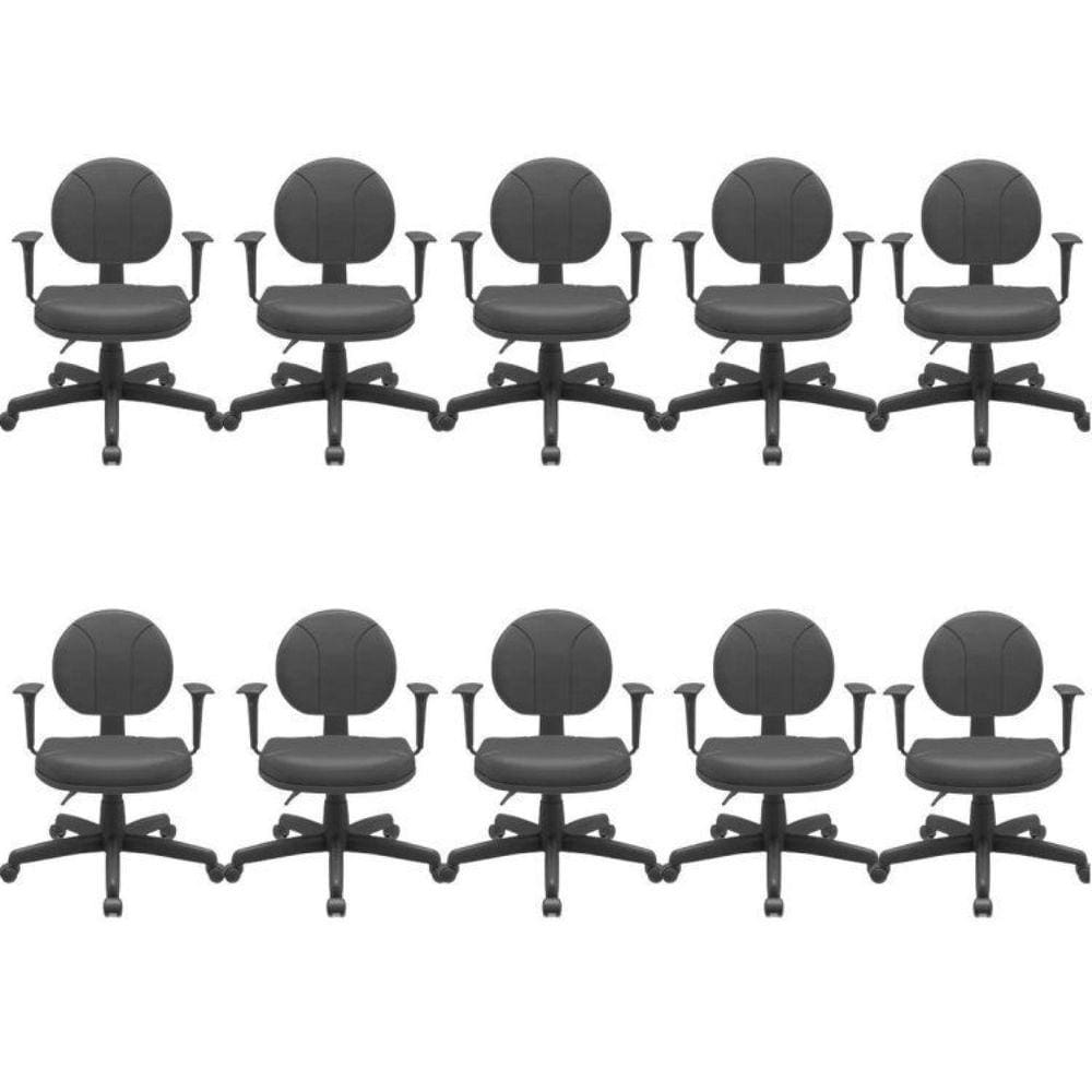 Kit 10 Cadeiras para Escritório Ergonômica Secretária Backsystem Operativa Nr17 Plaxmetal Preto