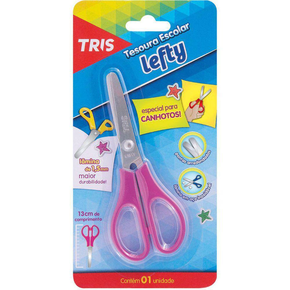 Tesoura Escolar Tris Lefty Para Canhoto 13Cm.