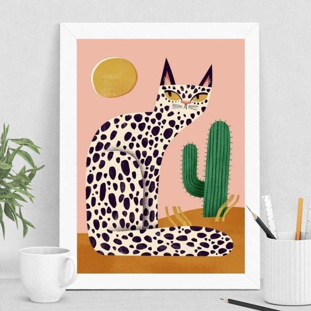 Quadro Gato Abaporu Tarcila 33x24cm - Madeira Branca